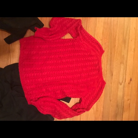 Loft Red Puff Sleeve Sweater - Picture 2 of 3
